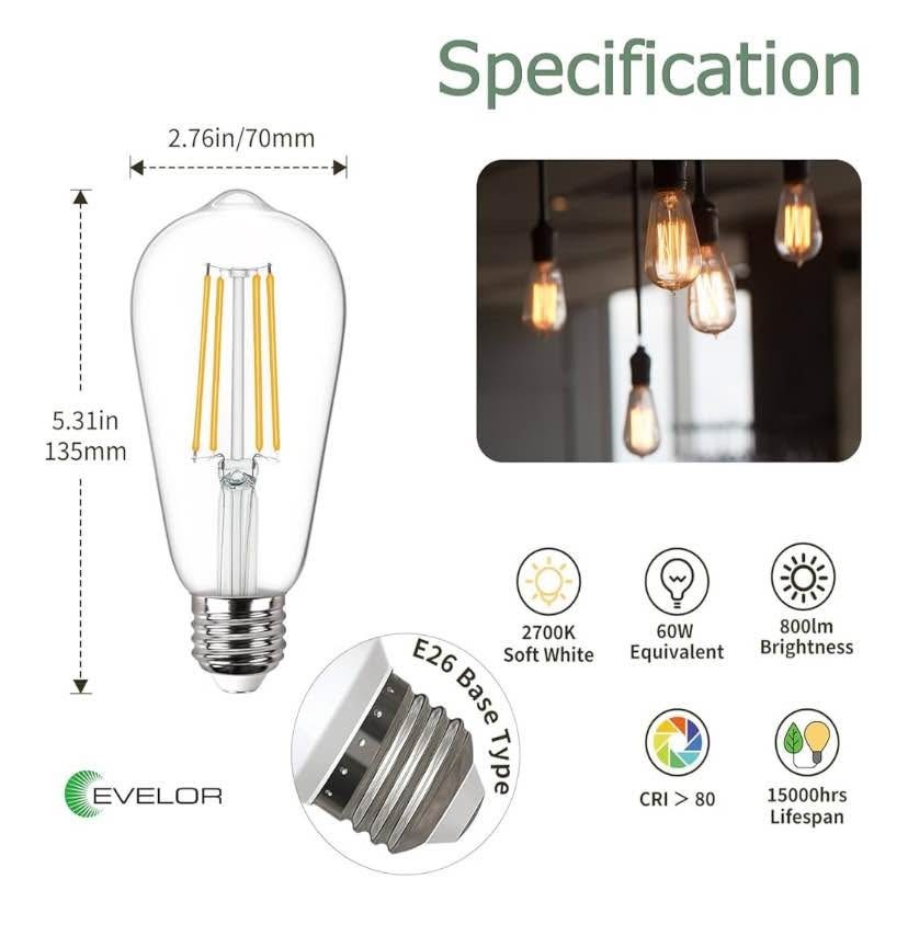 Vintage LED Edison Bulbs, 6W, Equivalent 60W, Dimmable - photo 2