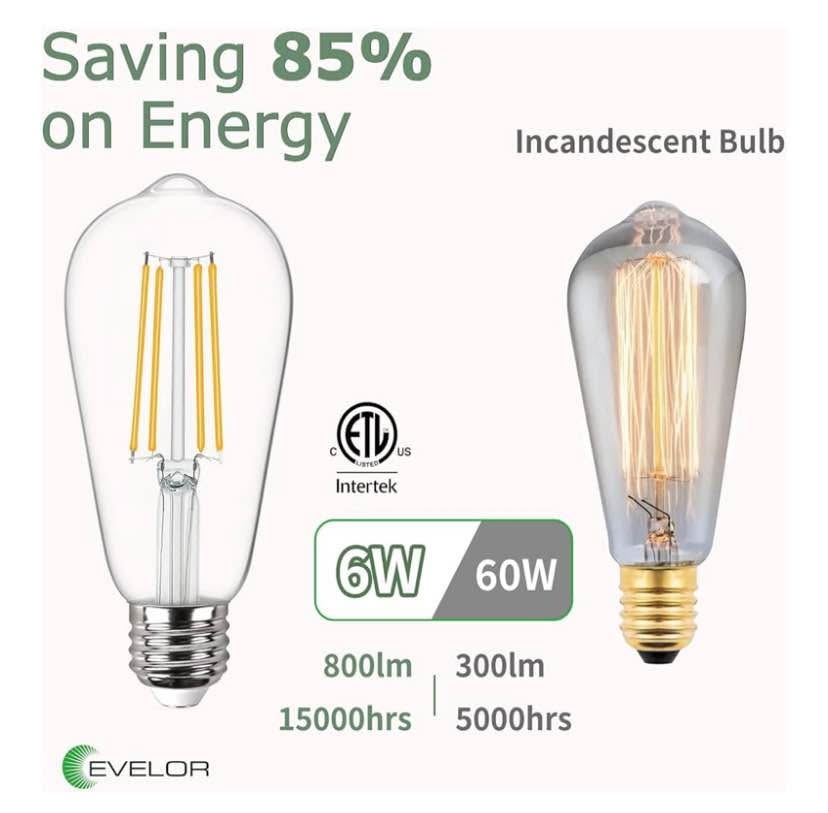 Vintage LED Edison Bulbs, 6W, Equivalent 60W, Dimmable - photo 3