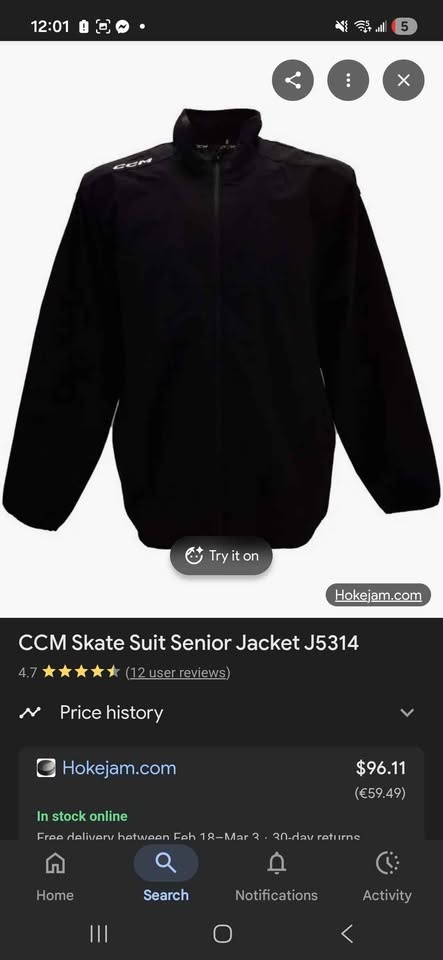 CCM Skate Suit Jacket - Medium Navy - photo 2