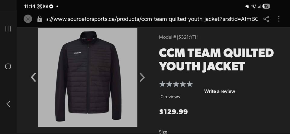 CCM Team Quilted Youth Jacket -Medium & Large - photo 2