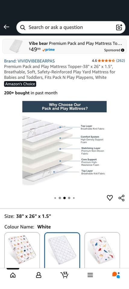 Premium Pack and Play Mattress Topper - 38" x 26" x 1.5" - photo 4