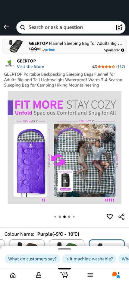 GEERTOP Portable Backpacking Sleeping Bags Flannel Adults Big Ta - photo 3