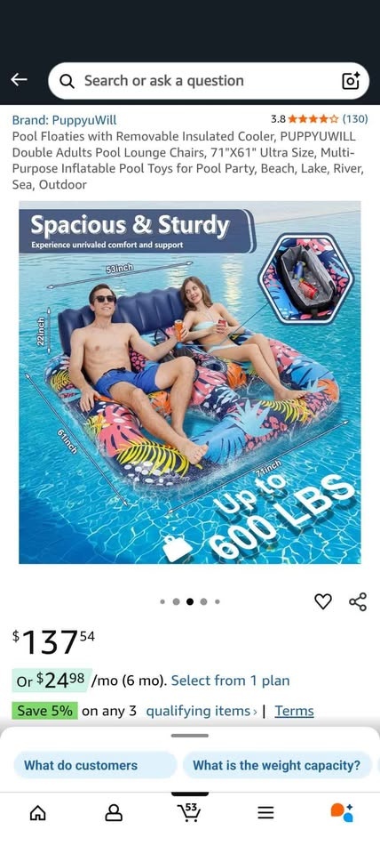Double Pool Float w/ Cooler 71"x61" with/without electric pump - photo 4