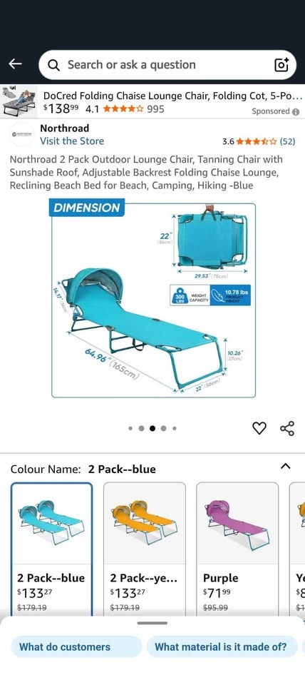 Northroad 2 Pack Outdoor Lounge Chairs with Sunshade - photo 2