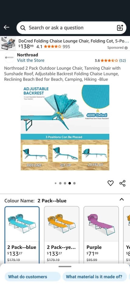 Northroad 2 Pack Outdoor Lounge Chairs with Sunshade - photo 4