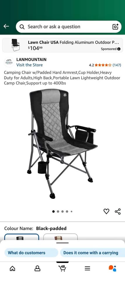 Camping Chair w/ Padded Hard Armrest, Cup Holder, Heavy Duty