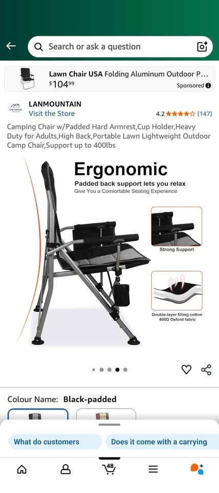 Camping Chair w/ Padded Hard Armrest, Cup Holder, Heavy Duty - photo 4