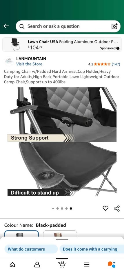 Camping Chair w/ Padded Hard Armrest, Cup Holder, Heavy Duty - photo 5