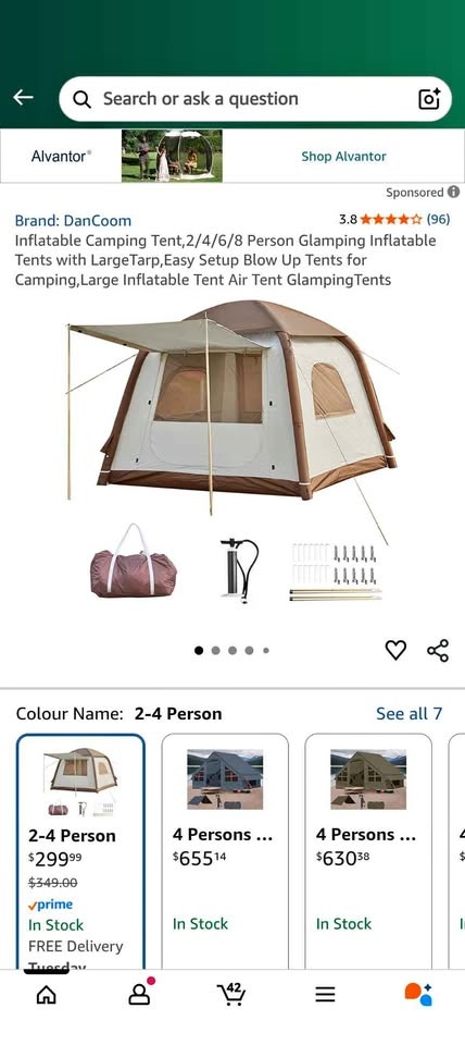 Inflatable Camping Tent, 2-4 Person Glamping Tent