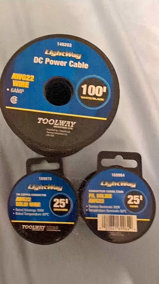 LightWay DC Power Cable AWG22 100' & Solid Wire 25'