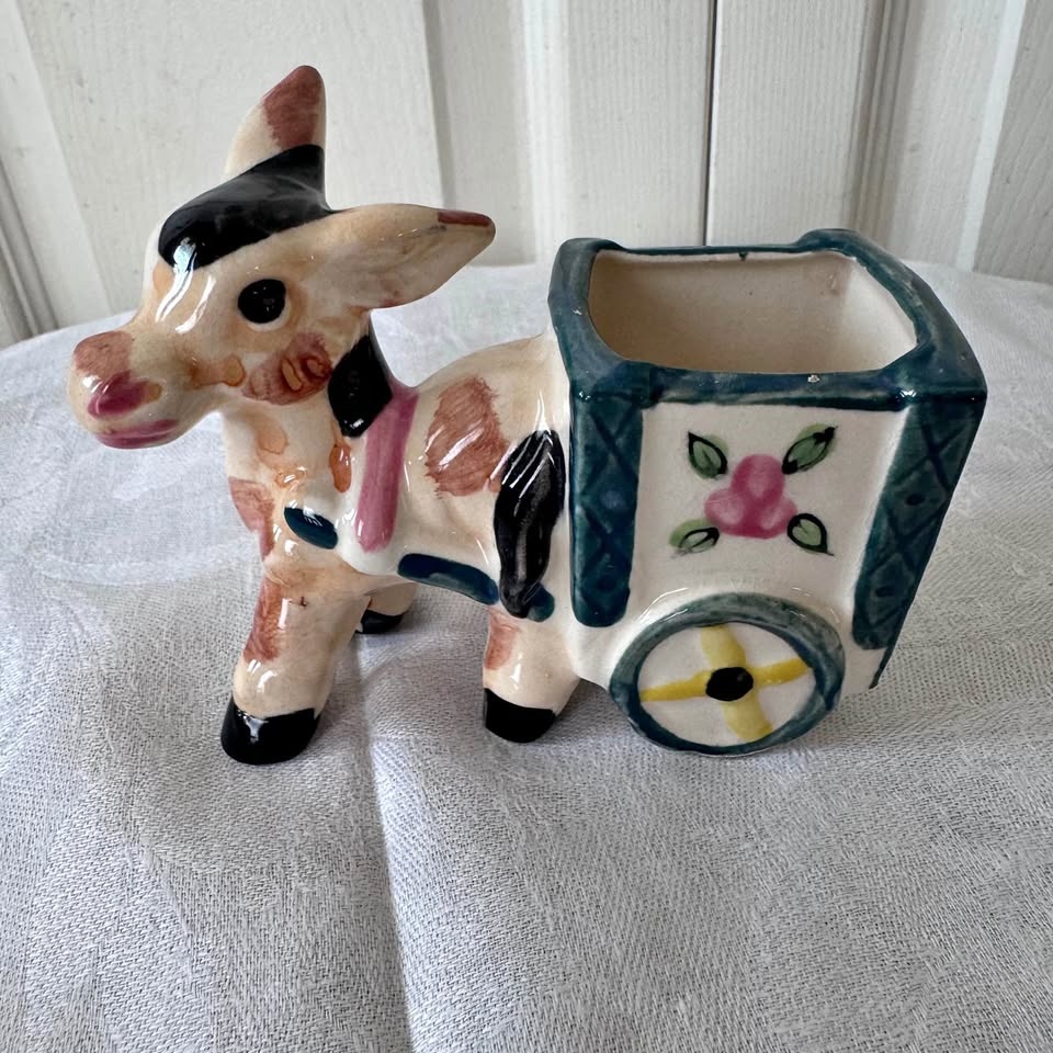 Vintage donkey and cart planter