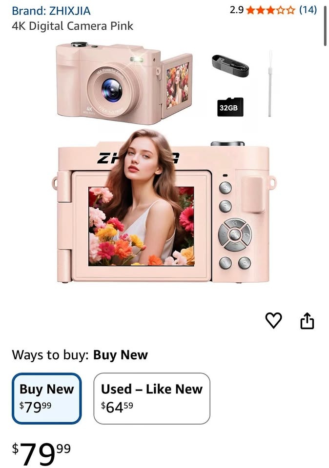 4K Digital Camera Pink - Battery & 32GB Card Included