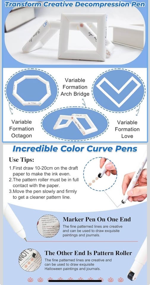 New Oudizz 8pcs Colored Novelty Curve Pens - photo 4
