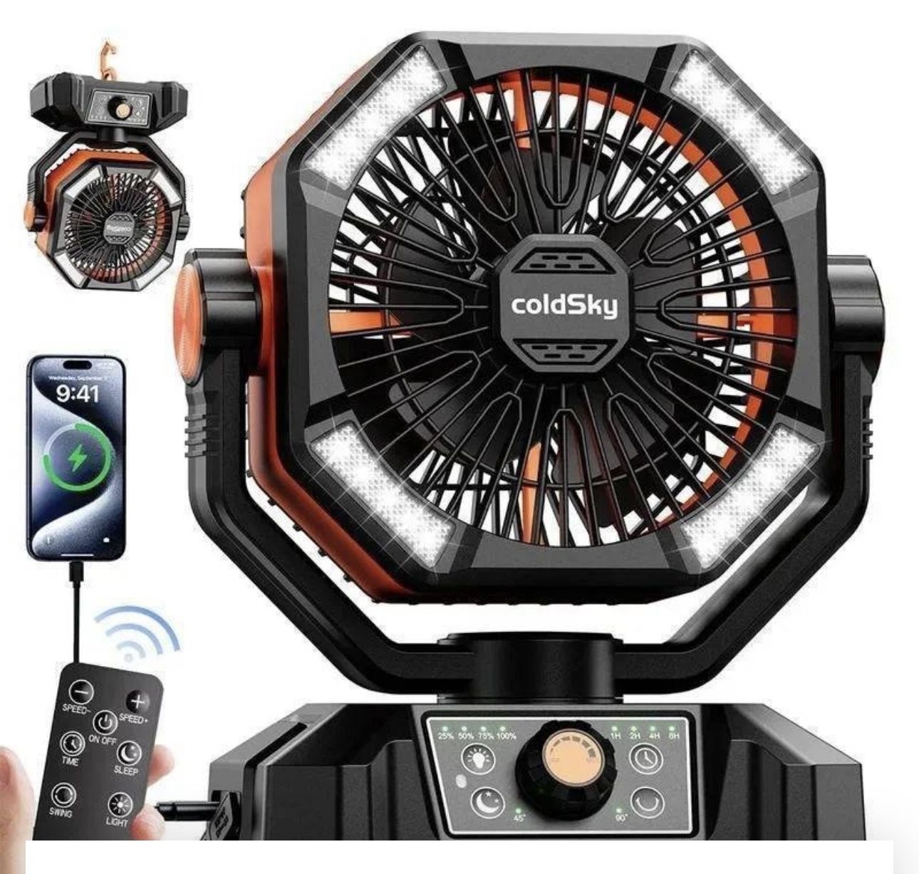 Portable Camping Fan 20000mAh Rechargeable Remote LED Light