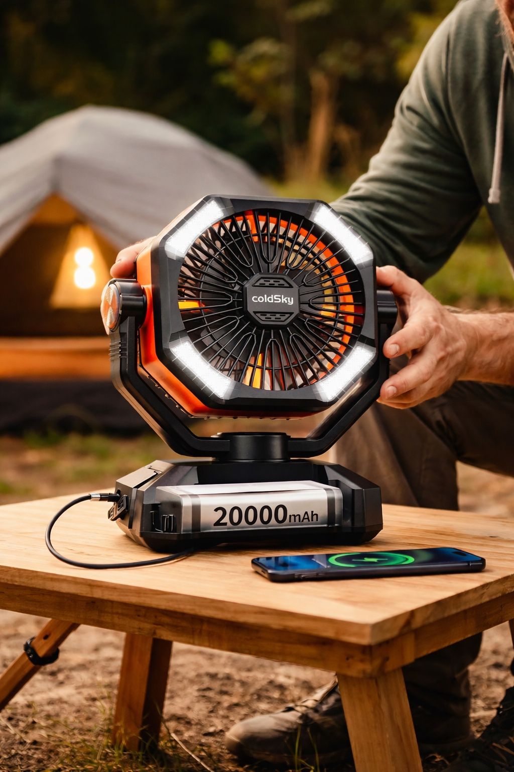 Portable Camping Fan 20000mAh Rechargeable Remote LED Light - photo 3