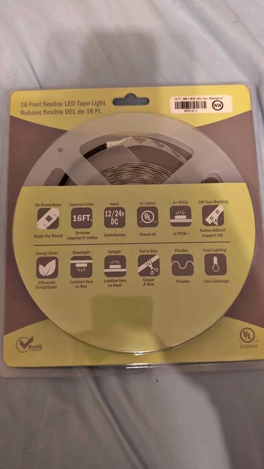 16ft Cool White LED Tape Light (3M Backing)