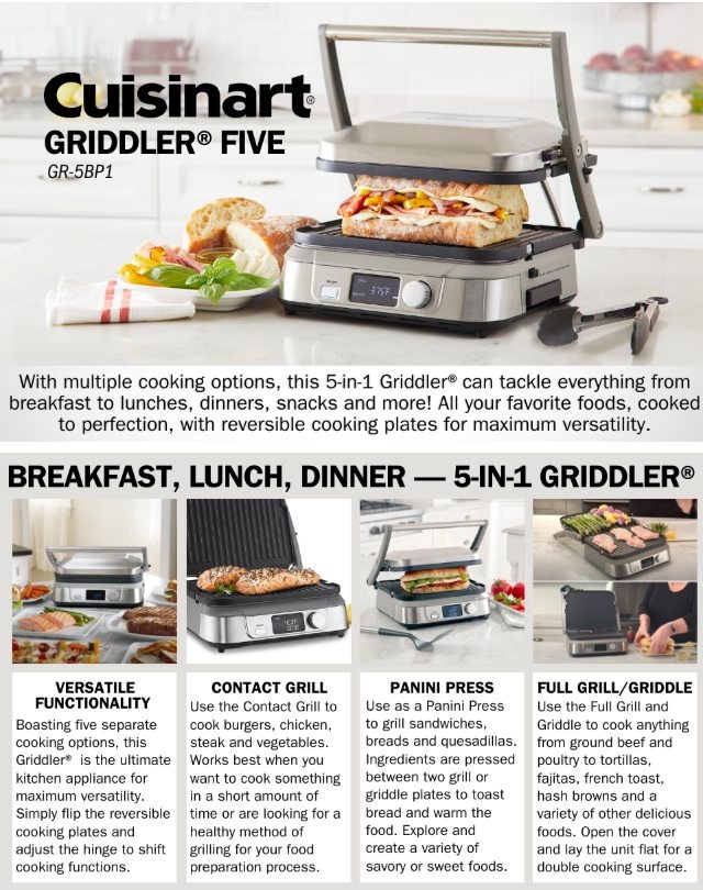 New Cuisinart Electric Griddler, 5-in-1 Functions, LCD Display - photo 4