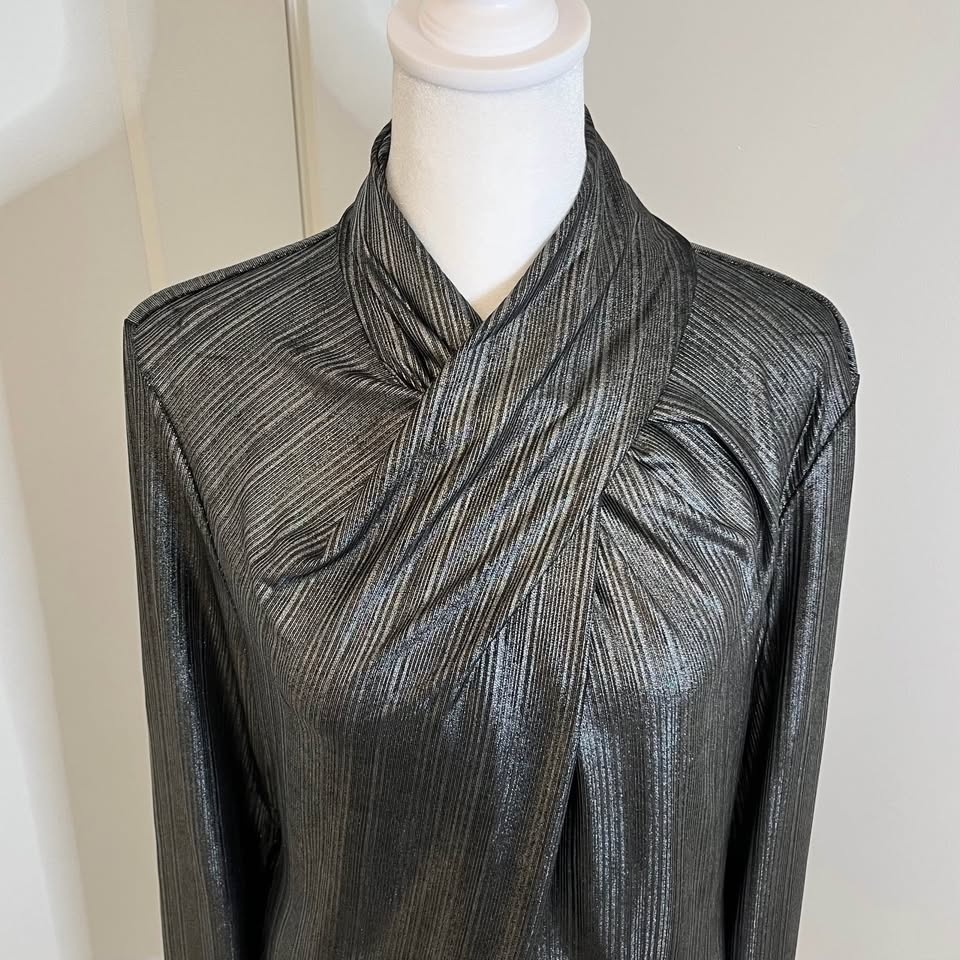 ELIE TAHARI Black & Silver Metallic Long Sleeve Women’s Shirt - - photo 2