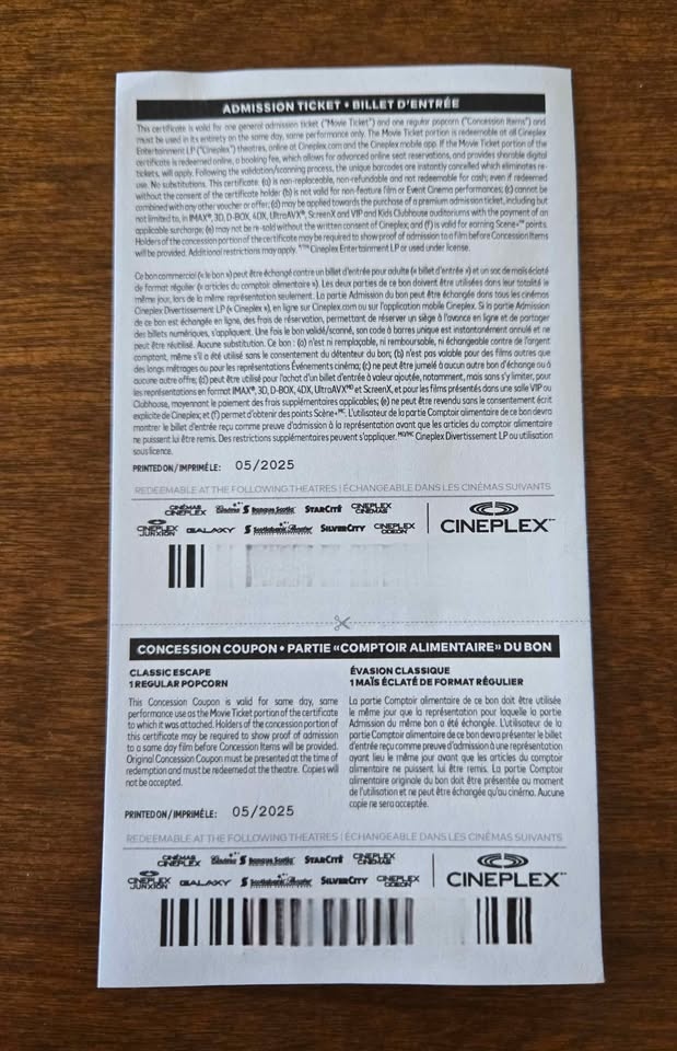 10 Pack Cineplex Odeon Classic Escape Theater Passes - photo 3