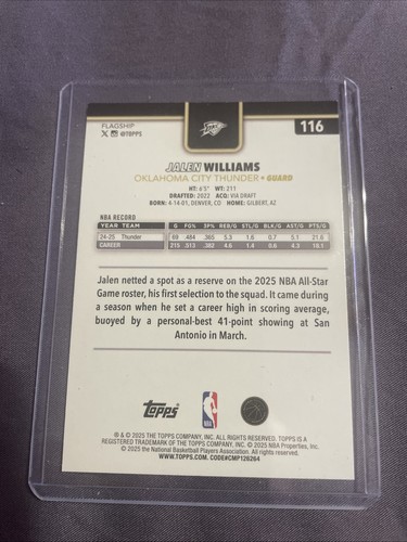2025-26 Topps Basketball Jalen Williams Blackout Parallel SP - photo 2