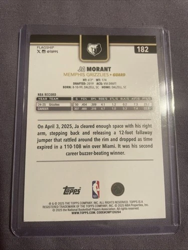 Ja Morant 2025-26 Topps Basketball #182 Blackout SP Target Exclu - photo 2