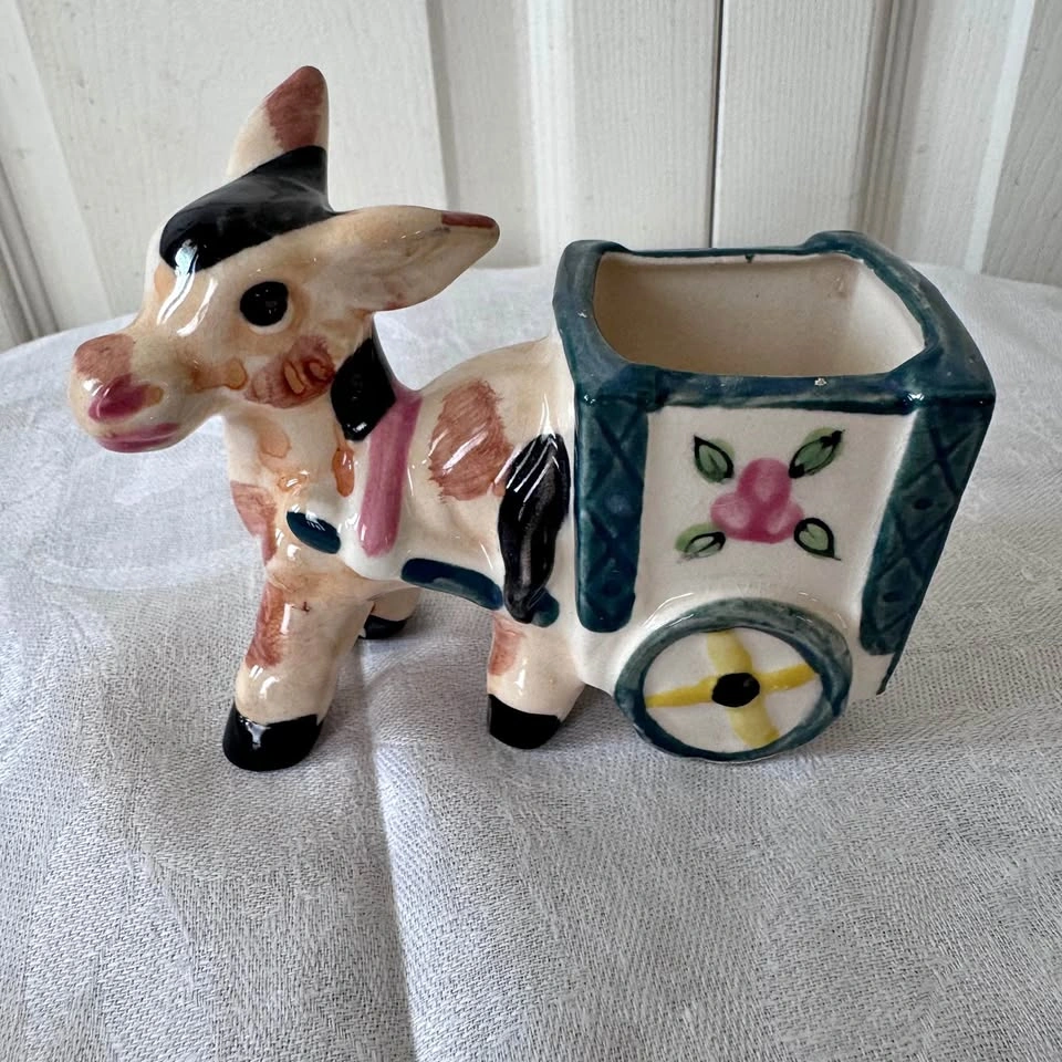 Vintage donkey and cart planter