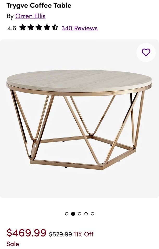 Wayfair Orren Ellis Trygve Coffee Table – Faux Marble Top + Gold