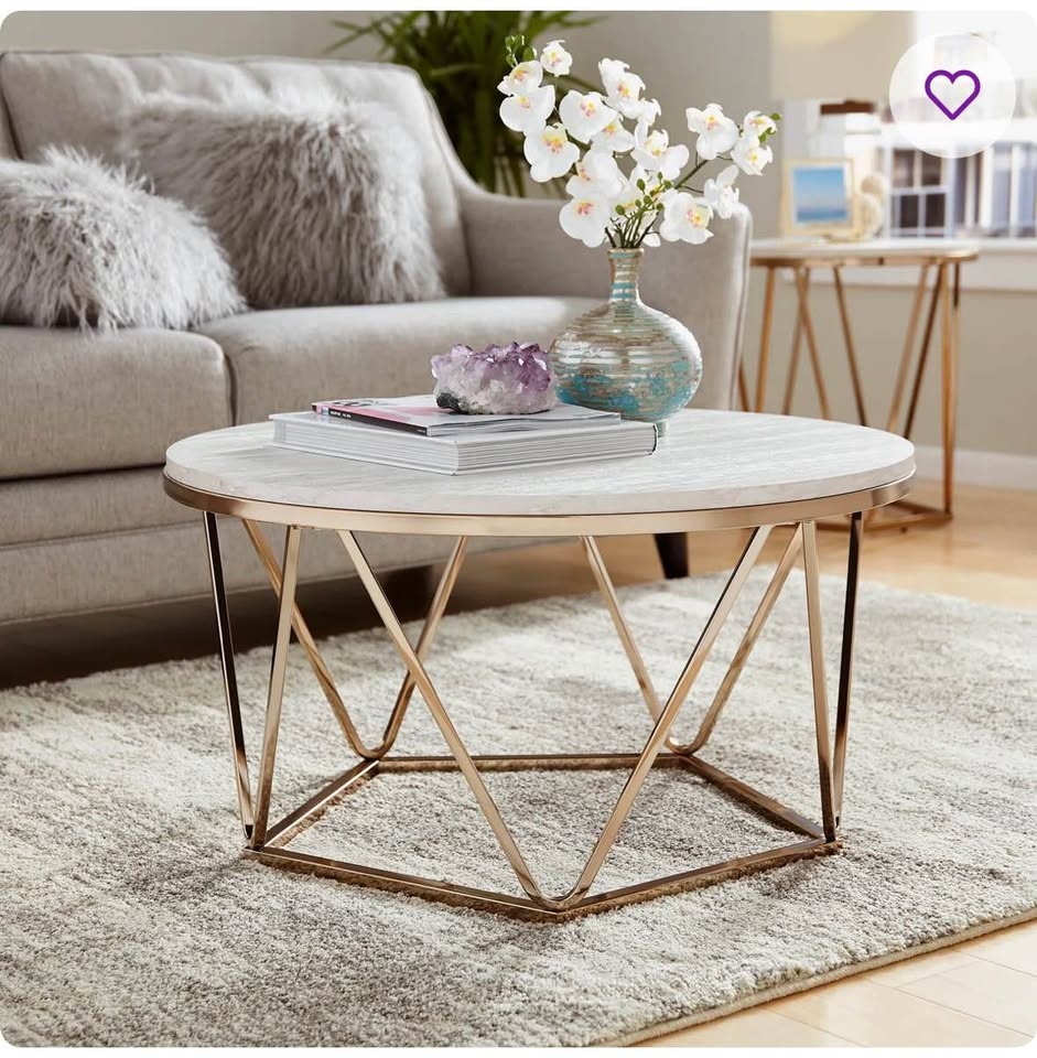 Wayfair Orren Ellis Trygve Coffee Table – Faux Marble Top + Gold - photo 5