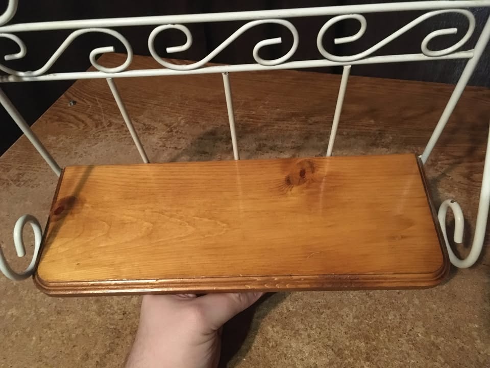 Vintage Farmhouse Cottage White Scroll Metal & Wood Wall Shelf - photo 2