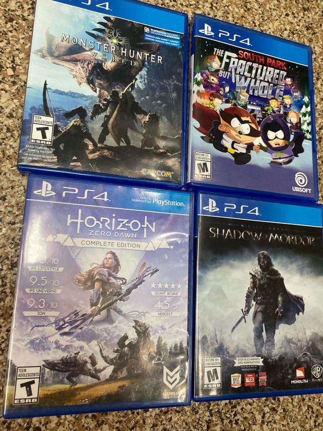 PS4 Games - Monster Hunter, South Park, Horizon, Shadow of Mordo