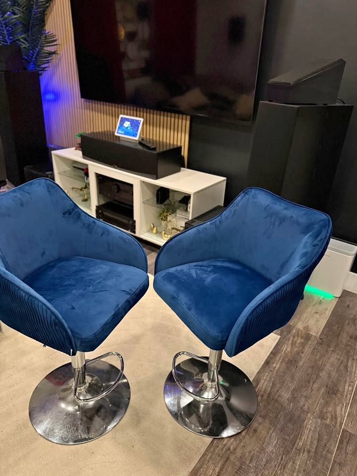 Navy Blue Bar Stools with Back & Footrest