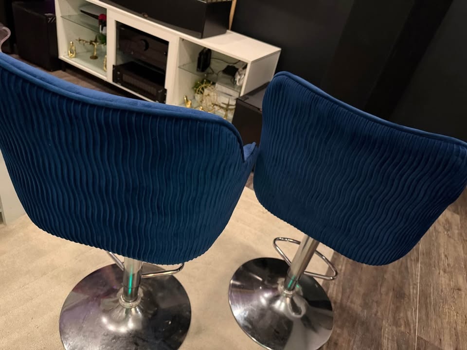 Navy Blue Bar Stools with Back & Footrest - photo 2