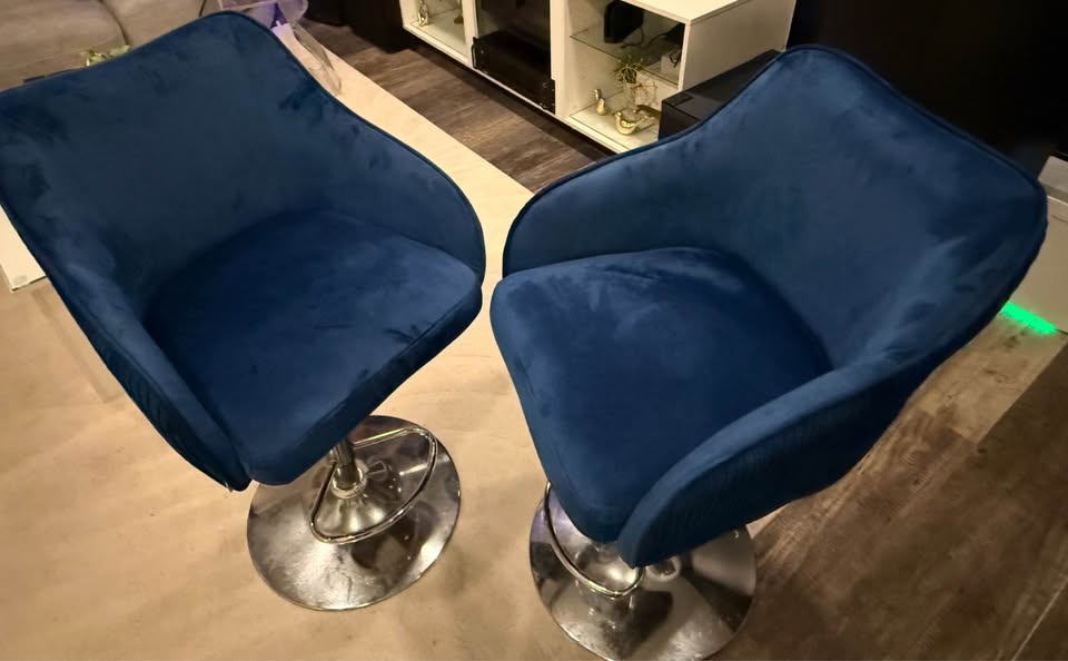 Navy Blue Bar Stools with Back & Footrest - photo 5