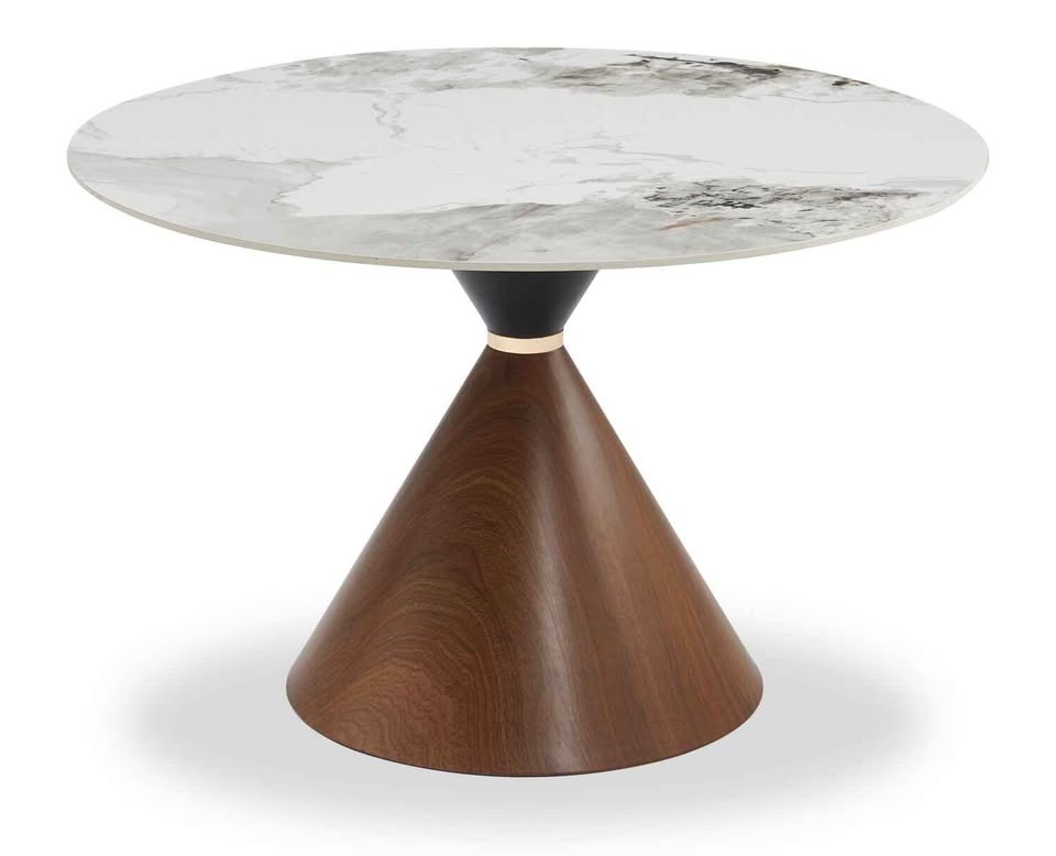 Round Marble Top Coffee Table Wood Base - photo 2