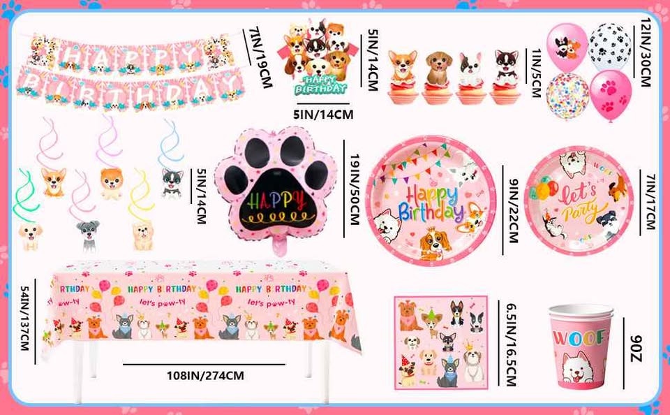 New-Pink Puppy Birthday Party Supplies – 161 PCS (16 guests)🐶 - photo 4