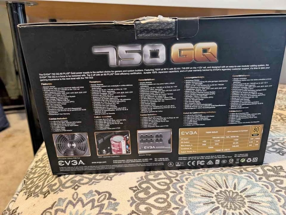 EVGA 750 GQ 80 Plus Gold Power Supply