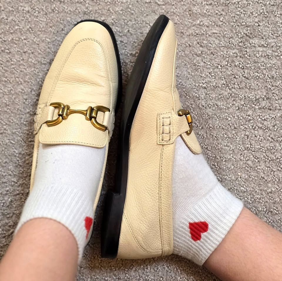 Black and cream Zara loafers w/ gold details