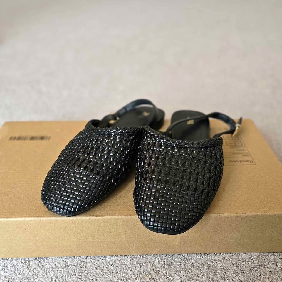 Zara Black Woven Mules Shoes