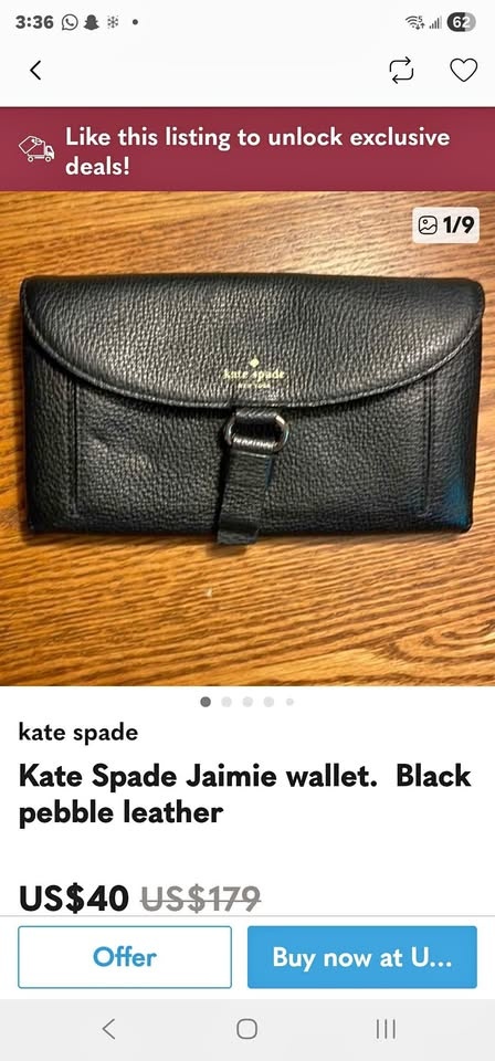 BnWT Kate Spade Jaimie wallet black pebble leather