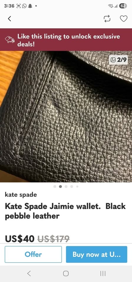 BnWT Kate Spade Jaimie wallet black pebble leather - photo 2