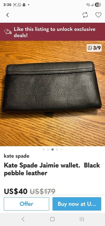 BnWT Kate Spade Jaimie wallet black pebble leather - photo 3