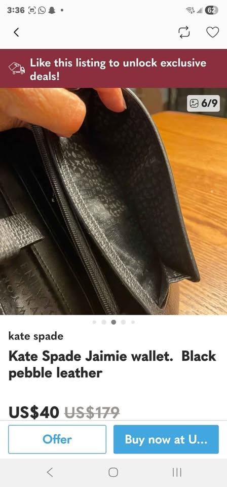 BnWT Kate Spade Jaimie wallet black pebble leather - photo 5