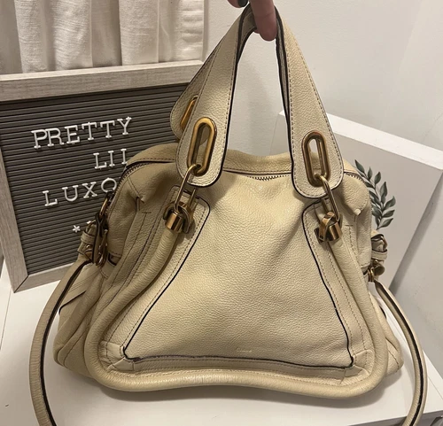 Used Chloe Parati Handbag Shoulder Bag Beige Gold Hardware Trape