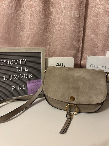 Chloe Kurtis Shoulder Bag Suede Smooth Calfskin Motty Grey