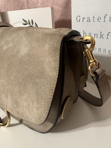 Chloe Kurtis Shoulder Bag Suede Smooth Calfskin Motty Grey - photo 5