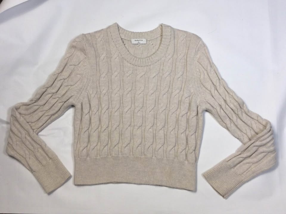 BABATON Cream Cropped Cable Knit Sweater, Merino Wool, XL - photo 4