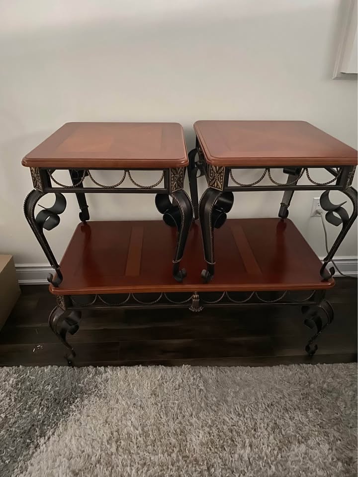 Antique Coffee table set with brass lamps - photo 4