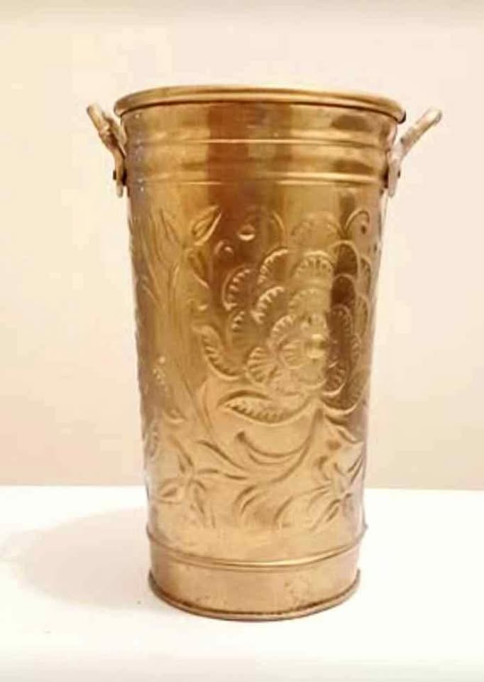 Vtg Floral Embossed Brass Vase