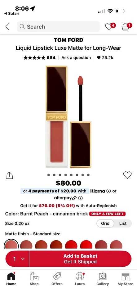 BNIB Tom Ford Liquid Lipstick in “Burnt Peach”