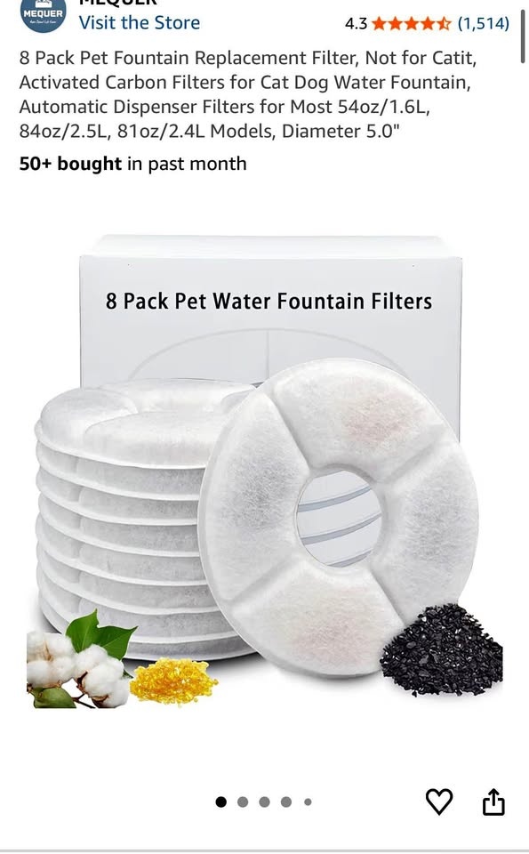 8 Pack Pet Fountain Replacement Filters (Not for Catit)
